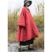 diy Red V Neck Pockets Fine Cotton Filled Loose Winter Coat