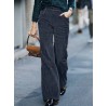 Women Vintage Corduroy High Waist Wide Leg Straight Zipper Pants With Pocket