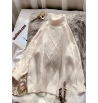 Fashion beige Sweater dresses DIY high neck long sleeve Mujer knitted tops