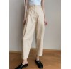 Women Solid Color Pleated Cotton Casual Cropped Pants With Pocket