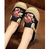 Soft Splicing Flats Black Cotton Linen Fabric Embroideried Flats Shoes