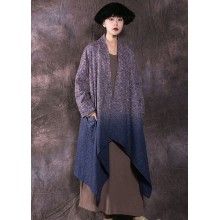 Boho Blue Print Pockets Fine Cotton Filled Winter wrap coat