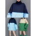 Blue Loose knit Patchwork Fine Cotton Filled Dresses Spring